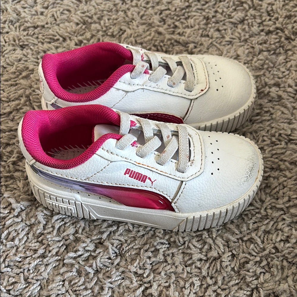 Puma Kids White and Pink Sneakers